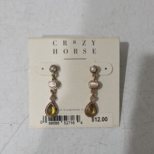 Crazy Horse Gold and Pink Teardrop Earrings
